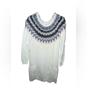 Gymboree White Sweater dress glittery Nordic Gray and Pink Pattern XL 14 pockets